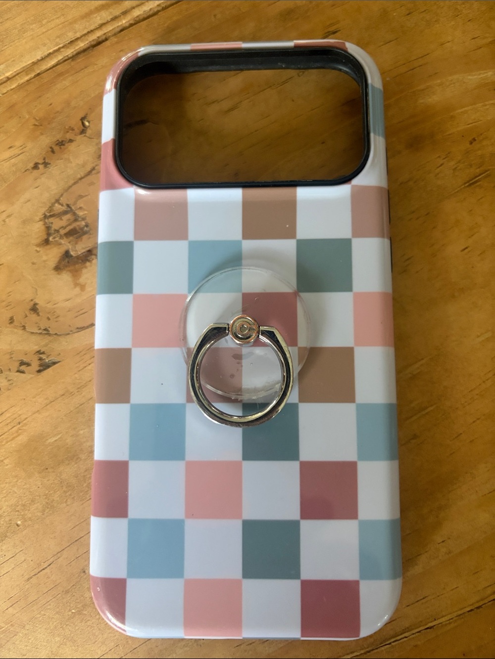 Checkered Pastel Phone Case with Ring Holder - Multi-Color